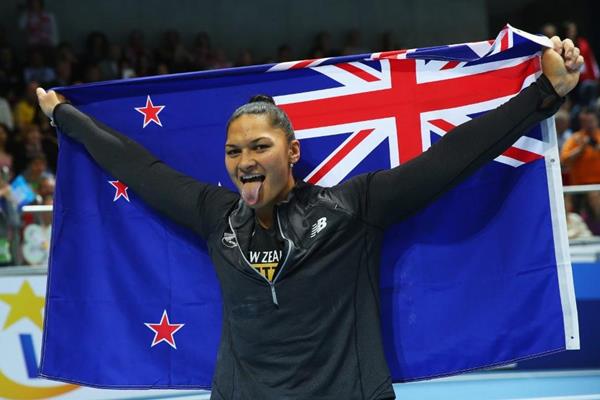 Valerie Adams after winning the shot put at the 2014 IAAF World Indoor Championships in Sopot (Getty Images)