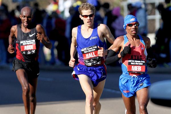 Top 3 at the USA Olympic Marathon Trials, from right: Meb Keflezighi, Ryan Hall and Abdi Abdirahman (Getty Images)