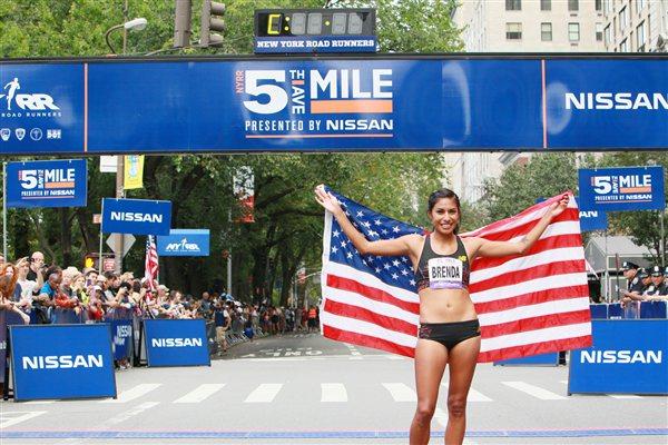 Brenda Martinez after winning the Fifth Avenue Mile (NYRR)