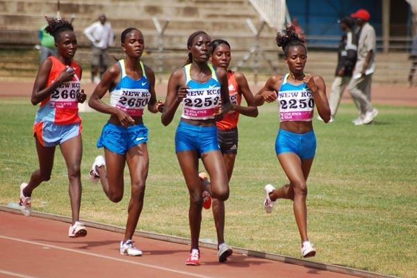 Lucy Wangui Kabuu (2250) leading Peninah Arusei, Linet Masai (2253), Grace Momanyi (2650), and Alice Timbilli (2667) in the Kenyan 10,000m trials (Ricky Simms)