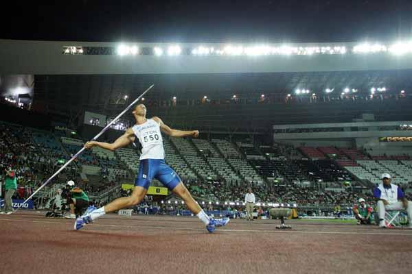 Tero Pitkamaki of Finland on his way to victory in the Javelin Throw Final (Getty Images)