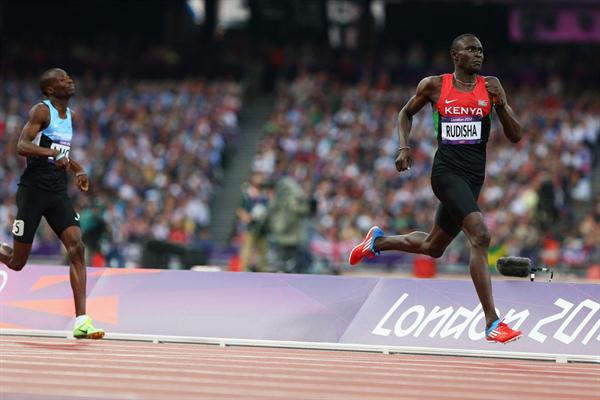 David Lekuta Rudisha of Kenya approaches the finish line and set a new world record in the Men's 800m Final of the London Olympic Games 2012 on 9 August 2012 (Getty Images)