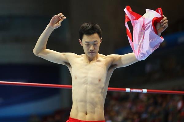 Zhang Guowei in the high jump at the 2014 IAAF World Indoor Championships in Sopot (Getty Images)