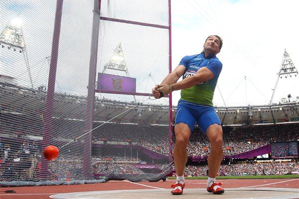 Primoz Kozmus of Slovenia in action during the Men's Hammer Throw qualification on Day 7 of the London 2012 Olympic Games at Olympic Stadium on August 3, 2012  (Getty Images)