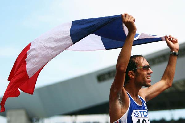 Yohan Diniz of France celebrates winning silver in the 50km Race Walk (Getty Images)