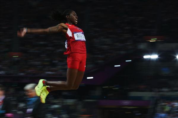 Brittney Reese of the United States in action in the Women's Long Jump Final on Day 12 of the London 2012 Olympic Games at Olympic Stadium on August 8, 2012 (Getty Images)