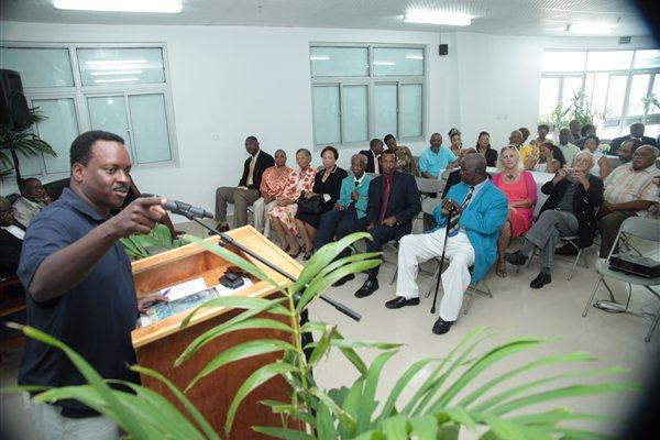 Bahamian Minister of Youth, Sports and Culture Dr. Daniel Johnson addressing the attendees at BAAA 60th Anniversary celebration (Derek Smith)