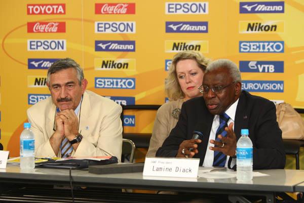 IAAF President Lamine Diack at the final daily briefing in Osaka (Getty Images)