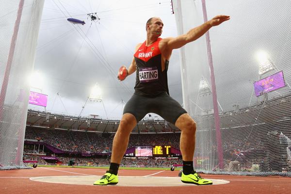 Robert Harting of Germany competes in the Men's Discus Throw Final on Day 11 of the London 2012 Olympic Games at Olympic Stadium on August 7, 2012 (Getty Images)