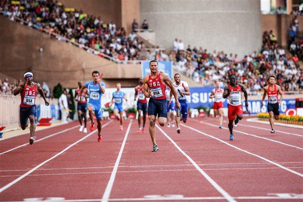 Ryan Bailey anchors the US 4x100m Relay in Monaco (Philippe Fitte)