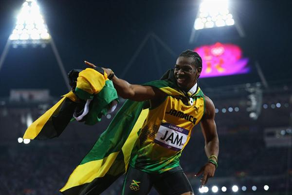 Yohan Blake of Jamaica celebrates winning gold and setting a new world record of 36.84 during the Men's 4 x 100m Relay Final of the London 2012 Olympic Games on 11 August 2012 (Getty Images)