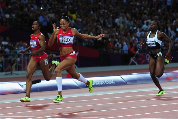 Allyson Felix of the United States going for gold  in the Women's 200m Final of the London 2012 Olympic Games on 8 August 2012 (Getty Images)