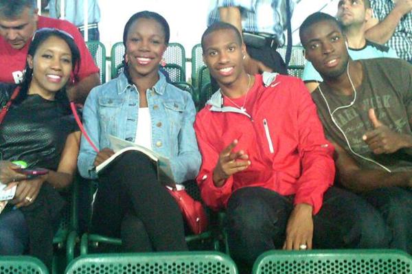 Veronica Campbell-Brown and friends enjoying a football match in Budapest (Claude Bryan)