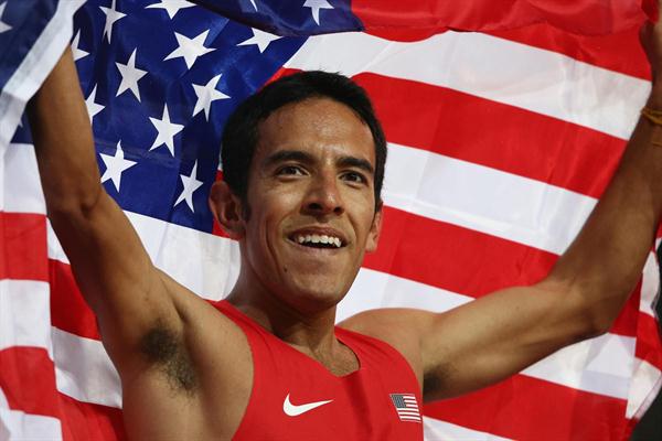 Leonel Manzano of the United States celebrates after winning silver in the Men's 1500m Final on Day 11 of the London 2012 Olympic Games at Olympic Stadium on August 7, 2012 (Getty Images)