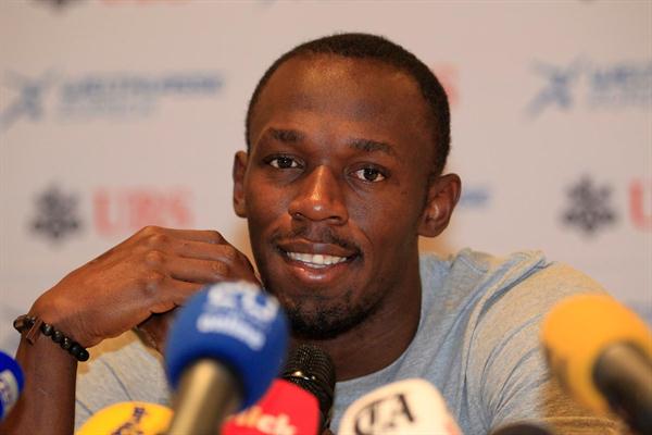 Usain Bolt at the pre-meet press conference in Zurich (Gladys Chai van der Laage)