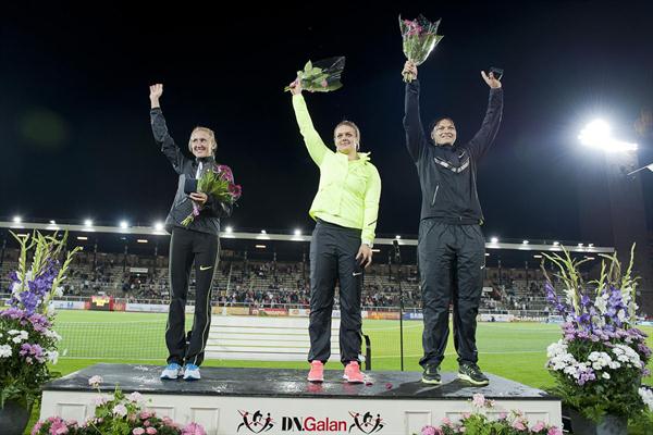 Three meeting records, three 1-carat Diamonds in Stockholm: Yuliya Zaripova (Steeple), Sandra Perkovic (DT) and Valerie Adams (SP) (Deca Text & Bild)