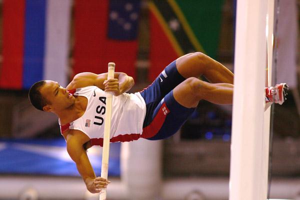 Bryan Clay negotiates the bar in the heptathlon pole vault (Getty Images)