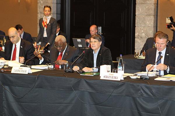 Opening of IAAF Council Meeting in Barcelona, Council Member José Maria Odriozola, the President of RFEA the host IAAF national Member Federation, makes the opening greeting to President Diack and his fellow Council members (IAAF)