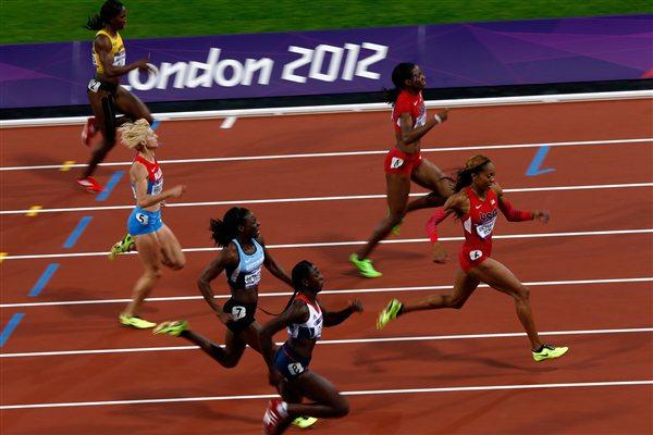 Sanya Richards-Ross of the United States crosses the line to win gold in the Women's 400m Final on Day 9 of the London 2012 Olympic Games on 5 August 2012  (Getty Images)
