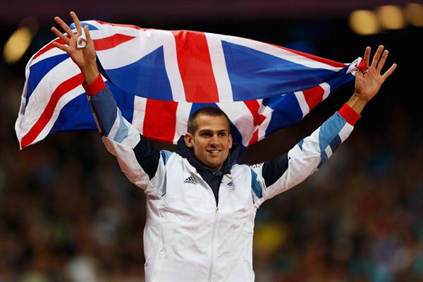 Robert Grabarz of Great Britain celebrates winning bronze in the Men's High Jump Final on Day 11 of the London 2012 Olympic Games at Olympic Stadium on August 7, 2012 (Getty Images)