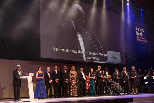 IAAF President Lamine Diack and IAAF Hall of Fame members at the IAAF Centenary Gala in Barcelona (Philippe Fitte)