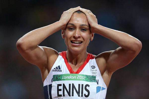 Jessica Ennis of Great Britain celebrates winning gold in the Women's Heptathlon on Day 8 of the London 2012 Olympic Games at Olympic Stadium on August 4, 2012 (Getty Images)