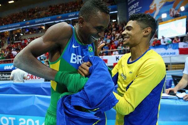 Mauro da Silva celebrates long jump gold at Sopot 2014 ()