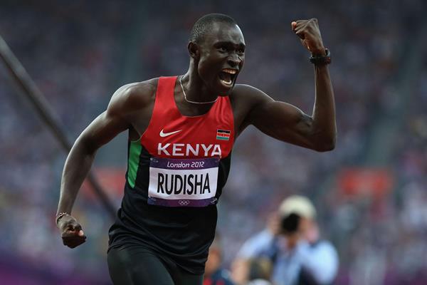 David Lekuta Rudisha of Kenya celebrates after winning gold and setting a new world record in the Men's 800m Final of the London 2012 Olympic Games on 9 August 2012 (Getty Images)
