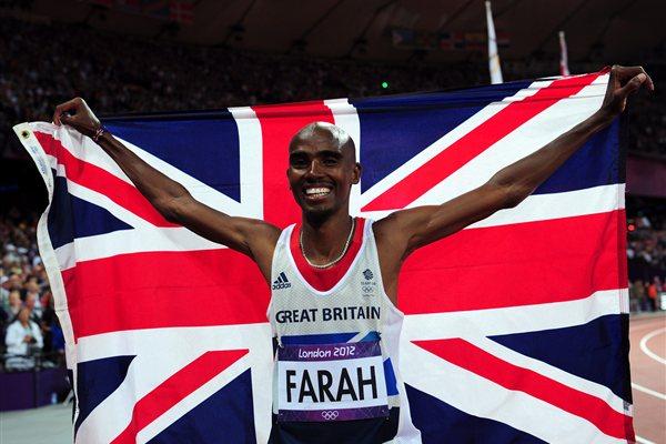 Mo Farah of Great Britain celebrates winning gold in Men's 10,000m Final on Day 8 of the London 2012 Olympic Games at Olympic Stadium on August 4, 2012  (Getty Images)