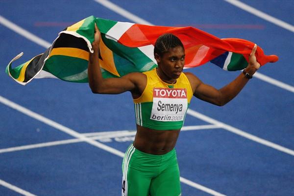 Caster Semenya of South Africa celebrates winning the gold medal in the women's 800m in Berlin (Getty Images)