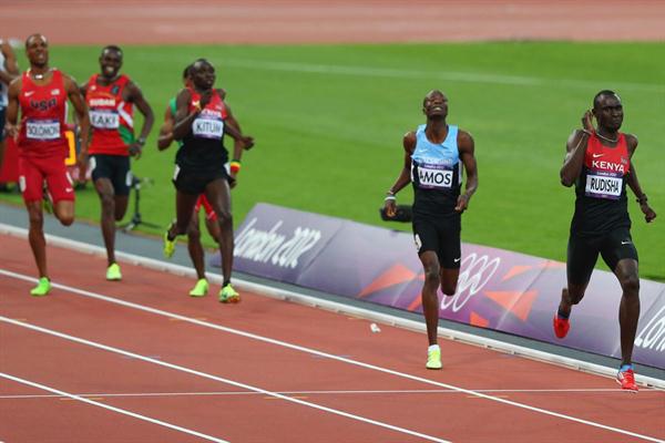David Lekuta Rudisha of Kenya going to victory  ahead of Nijel Amos of Botswana and win gold and set a new world record in the Men's 800m Final of the London 2012 Olympic Games  on August 9, 2012  (Getty Images)