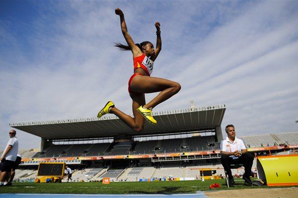 Ana Peleteiro of Spain competes during the Women's Triple Jump qualification round on the day two of the 14th IAAF World Junior Championships in Barcelona 2012 (Getty Images)