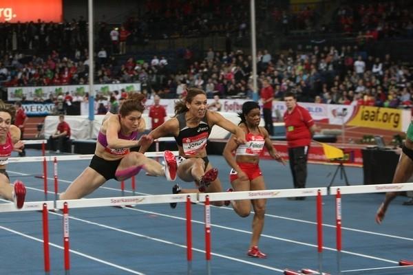 Carolin Nytra on the way to winning the women's 60m Hurdles at the 25th Sparkassen-Cup 2011 (organisers)