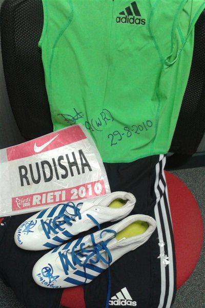 David Rudisha's shoes and kit from his 2010 800m World Record in Rieti (Courtesy David Rudisha)