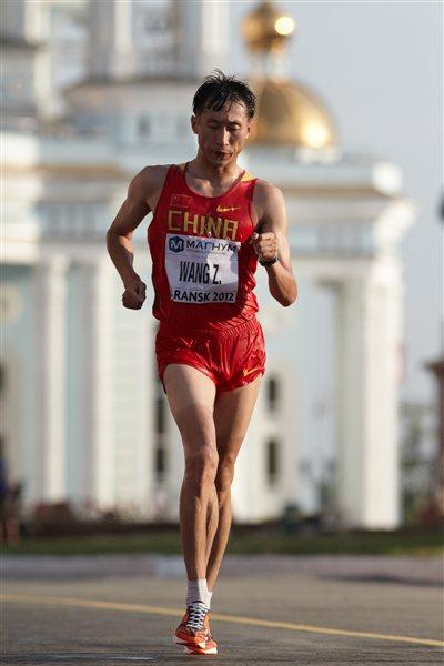 Zhen Wang of China on his way to winning the 20km race in Saransk (Getty Images)