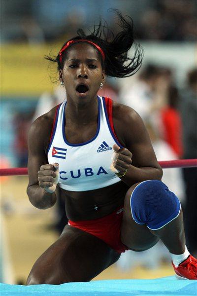 Yarisley Silva of Cuba reacts as she competes in the women’s Pole Vault final - WIC Istanbul (Getty Images)