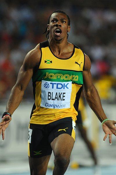 Yohan Blake celebrates winning the men's 100m gold medal in Daegu (Getty Images)