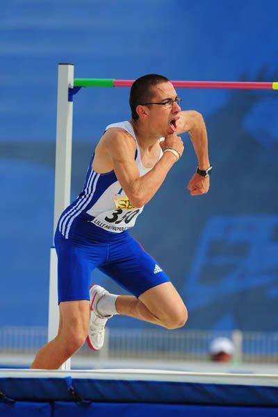 Gael Levecque of France celebrates winning the Boys' High Jump in Lille (Getty Images)