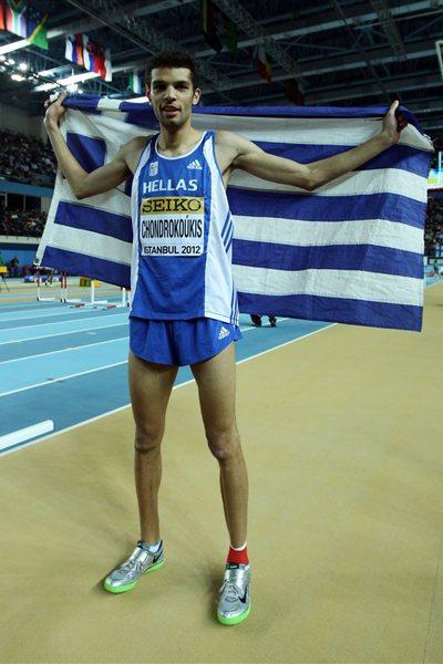 Dimitrios Chondrokoukis of Greece celebrates as he wins gold in the Men’s High Jump Final during day three - WIC Istanbul (Getty Images)