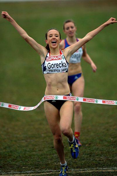 All smiles! Emilia Gorecka moves up to European junior Cross Country gold in Velenje (Mark Shearman)