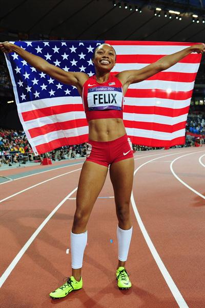 Allyson Felix of the United States is enjoying being gold  and Olympic champion after winning the Women's 200m Final on Day 12 of the London 2012 Olympic Games at Olympic Stadium on August 8, 2012 (Getty Images)