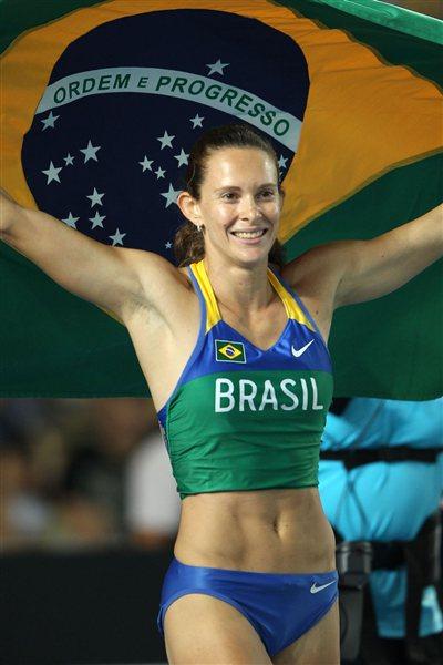Fabiana Murer of Brazil celebrates victory in the women's pole vault final during day four (Getty Images)