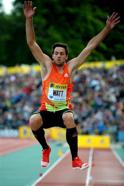 Mitchell Watt leaps to 8.28m in Crystal Palace (Mark Shearman)