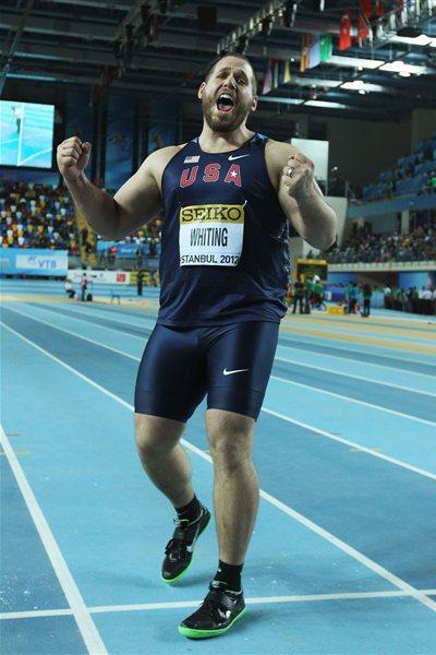 Ryan Whiting of the United States celebrates as he wins gold in the Men's Shot Put Final during day one - WIC Istanbul (Getty Images)