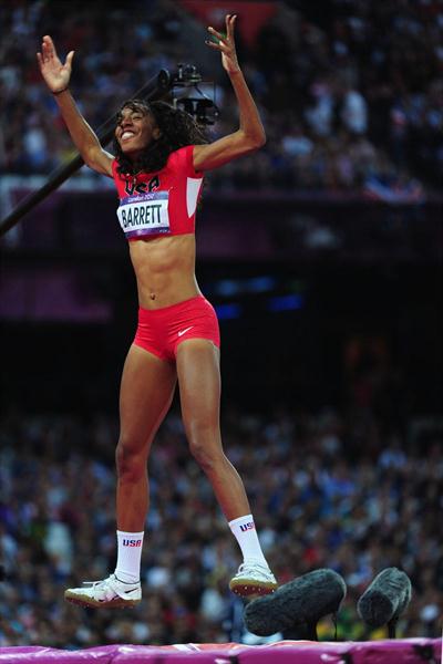 Brigetta Barrett of the United States is happy to win the silver medal in the Women's High Jump Final  of the London 2012 Olympic Games on 11 August 2012 (Getty Images)