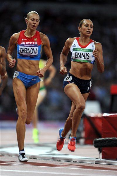 Jessica Ennis (R) on her way to winning gold in the heptathlon on Day 8 of the London 2012 Olympic Games at Olympic Stadium on August 4, 2012  (Getty Images)