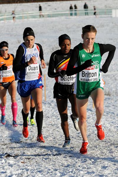 Fionnuala Britton on her way to winning the senior women's title at the European Cross Country Championships (Mark Shearman)