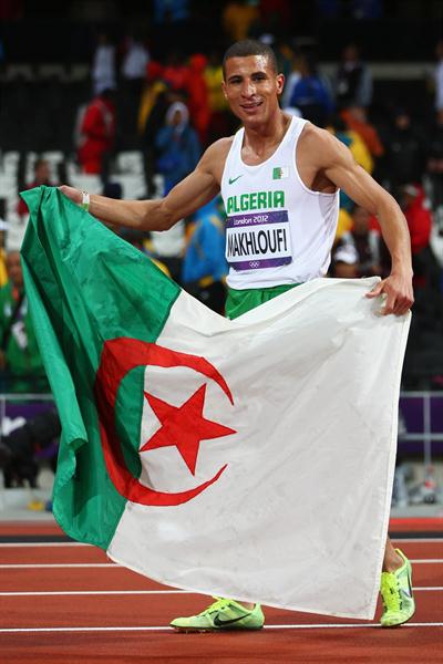 Taoufik Makhloufi of Algeria celebrates being gold medallist in the Men's 1500m Final on Day 11 of the London 2012 Olympic Games at Olympic Stadium on August 7, 2012  (Getty Images)