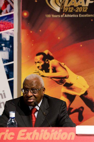 IAAF President Lamine Diack delivers an address during the IAAF Centenary Exhibition Opening Ceremony at the Joan Antoni Samaranch Olympic and Sport Museum in Barcelona (Getty Images)