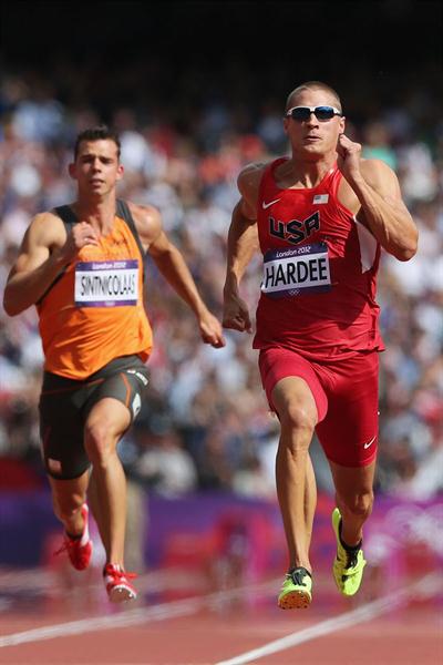 Trey Hardee of the United States (R) and Eelco Sintnicolaas of Netherlands compete in the Men's Decathlon 100m Heats on Day 12 of the London 2012 Olympic Games on 08 August 2012 (Getty Images)
